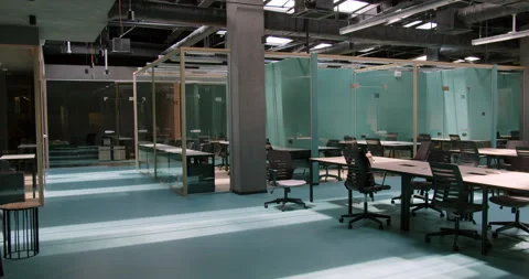 Modern corporate co-working with columns and glass partitions Stock Footage 170634567