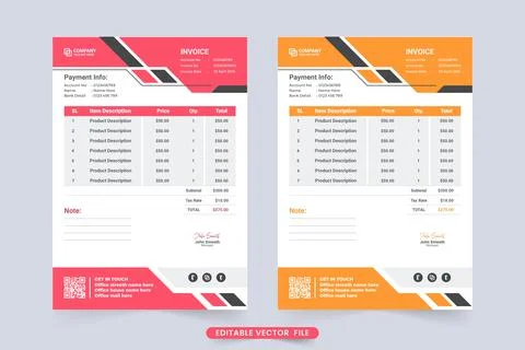 Modern corporate invoice vector with digital shapes. Cash receipt and payment Stock Illustration