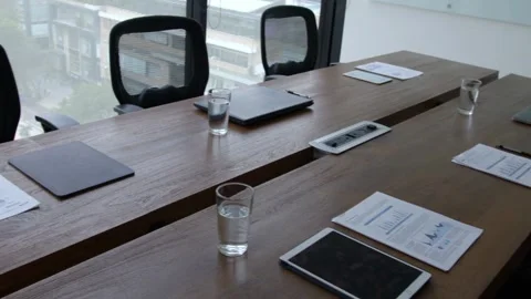 Modern Corporate Work space. Open Office And Board Room empty office meeting Video stock 334027447
