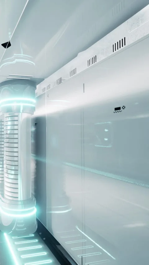 Modern corridor with light and smooth surfaces in science fiction setting Stock Footage 335690648