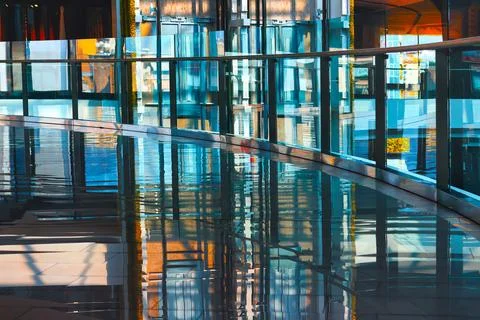Modern corridor with reflection in glass Stock Photos