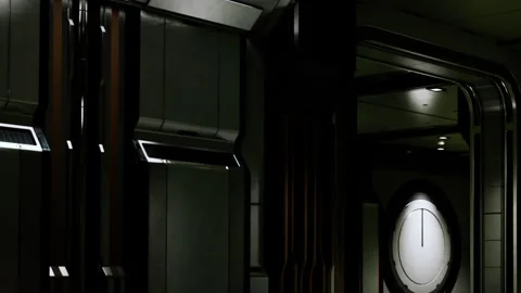 Modern corridor in a space station during nighttime Stock Footage 343573008