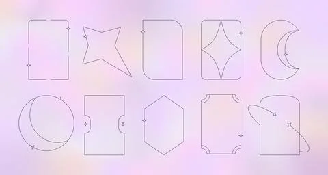 Modern cosmic line frames collection with sparcle, stars. Y2k spiritual Illustrazione stock