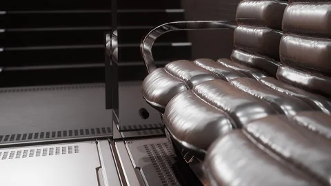 Modern couch placed in a minimalist interior setting with reflective surfaces Stock Footage 345005531