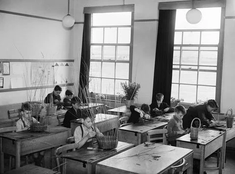 A Modern County School Boys with learning difficulties take a class in wil... Stock Photos