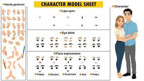 Modern Couple Character Constructor Kit. Editable Man and Woman Model Sheet for  Stock Illustration