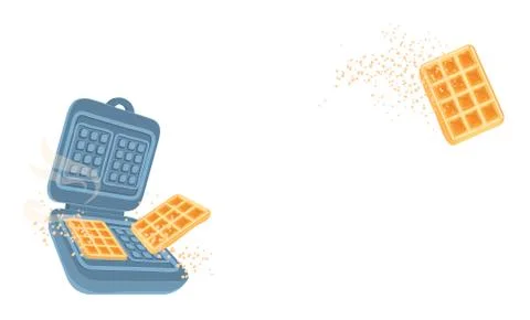 Modern cover with waffle maker for web banner design. Cooking belgian waffles Stock Illustration