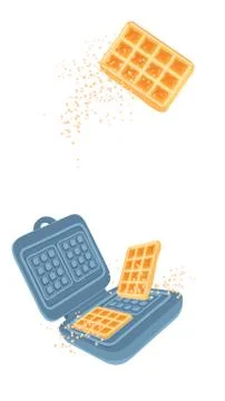 Modern cover with waffle maker for web banner design. Cooking belgian waffles Stock Illustration