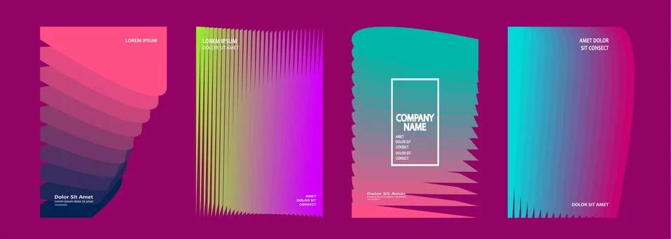 Modern covers design set vector. Abstract bright neon pattern retro style. Dy Stock Illustration