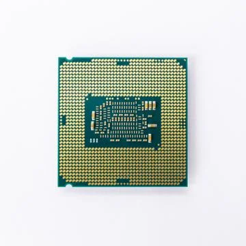 Modern CPU processor chip isolated on white background. Select focus 스톡 사진