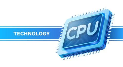Modern CPU Processor Chip with TECHNOLOGY Banner. Stock Illustration