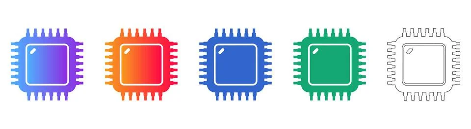 Modern CPU Processor Icons Collection Illustrazione stock
