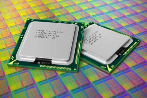 Modern CPUs on silicon plate with processor cores Stock Illustration