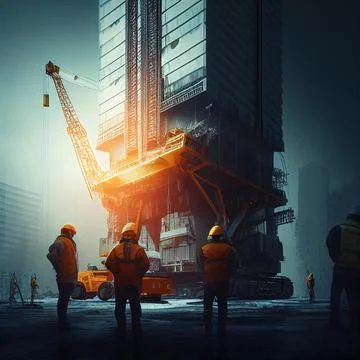 Modern crane at a construction skyscraper building futuristic Stock Illustration