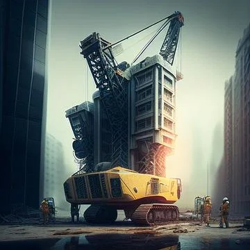 Modern crane at a construction skyscraper building futuristic Stock Illustration