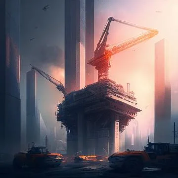 Modern crane at a construction skyscraper building futuristic Stock Illustration