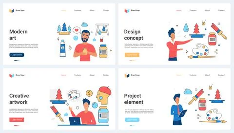 Modern creative art, development projects set, artists develop contemporary Illustrazione stock