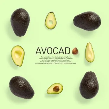 Modern creative avocado collage with simple text on solid color background. A Stock Photos