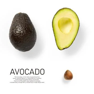 Modern creative avocado collage with simple text on solid color background. A 库存照片