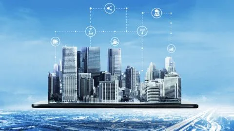 The modern creative communication and internet network connect in smart city Fotos Stock