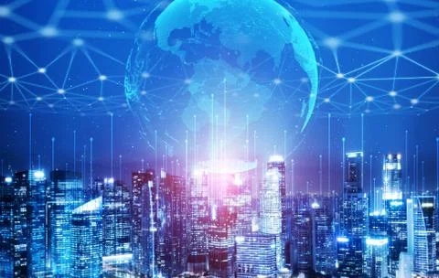 The modern creative communication and internet network connect in smart city Fotos Stock