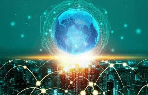 The modern creative communication and internet network connect in smart city Fotos Stock