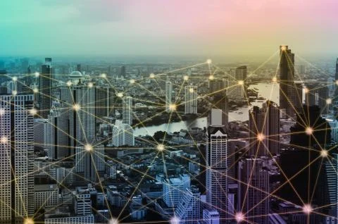 The modern creative communication and internet network connect in smart city Stock Photos