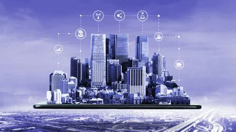 The modern creative communication and internet network connect in smart city Fotos Stock