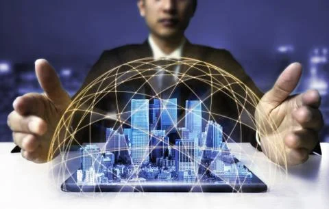 The modern creative communication and internet network connect in smart city Fotos Stock
