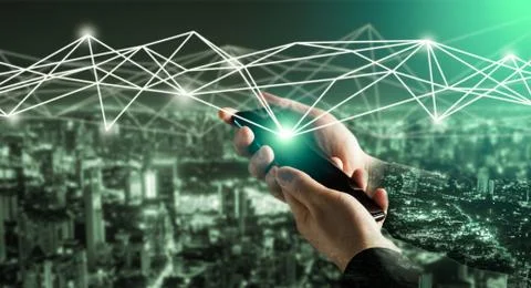 The modern creative communication and internet network connect in smart city Stock Photos