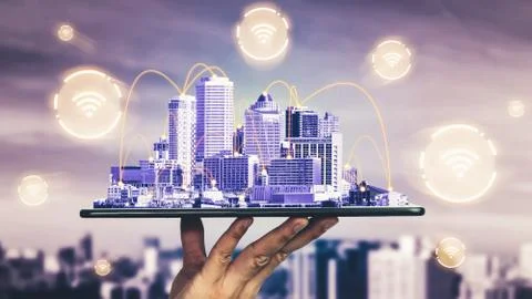 The modern creative communication and internet network connect in smart city Fotos Stock