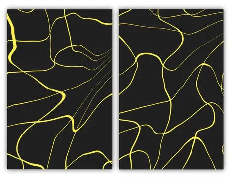 Modern creative cover design set. Abstract yellow pattern curves on black Stock Illustration