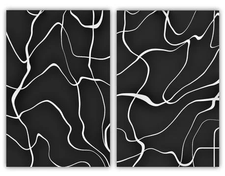 Modern creative cover design set. Abstract pattern curves on black background Stock Illustration