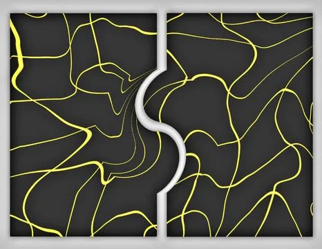 Modern creative cover design set. Abstract pattern curves on black background Stock Illustration