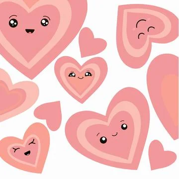 Modern creative decorative abstract background with kawaii style hearts. cart Stock Illustration