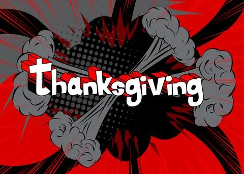 Modern creative pop art vibrant comic book style Thanksgiving text. Cartoon.. Stockillustratie
