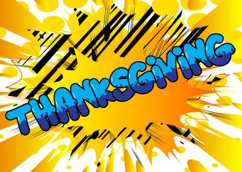 Modern creative pop art vibrant comic book style Thanksgiving text. Cartoon.. Stockillustratie