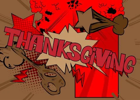 Modern creative pop art vibrant comic book style Thanksgiving text. Cartoon.. イラスト素材