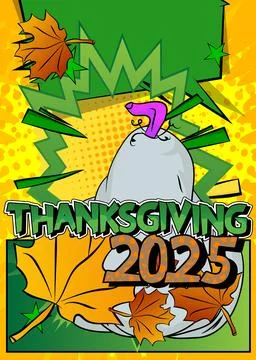 Modern creative pop art vibrant comic book style Thanksgiving 2025 text wit.. Stockillustratie