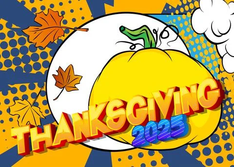 Modern creative pop art vibrant comic book style Thanksgiving 2025 text wit.. Stockillustratie