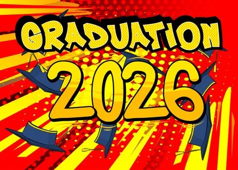Modern creative pop art vibrant comic book style Graduation 2026 text. Cart.. Stock Illustration