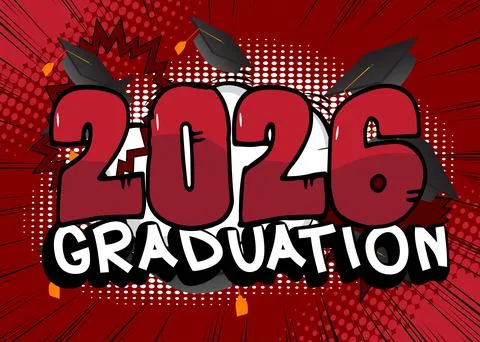 Modern creative pop art vibrant comic book style Graduation 2026 text. Cart.. Stock Illustration