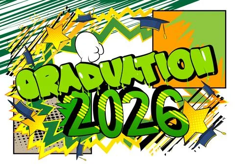 Modern creative pop art vibrant comic book style Graduation 2026 text. Cart.. Stock Illustration