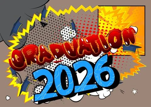 Modern creative pop art vibrant comic book style Graduation 2026 text. Cart.. Stock Illustration