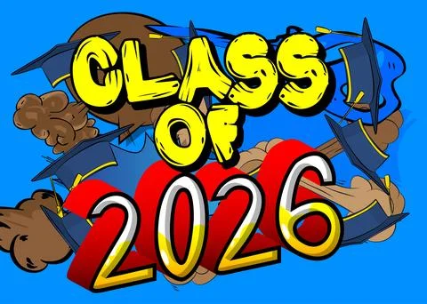 Modern creative pop art vibrant comic book style Class of 2026 text. Cartoo.. Stock Illustration