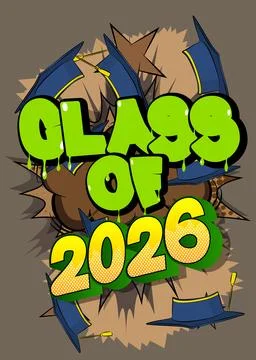 Modern creative pop art vibrant comic book style Class of 2026 text. Cartoo.. Stock Illustration