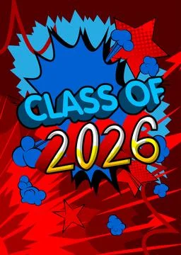 Modern creative pop art vibrant comic book style Class of 2026 text. Cartoo.. Stockillustratie