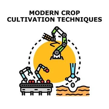 Modern crop cultivation techniques using robotic automation Stock Illustration