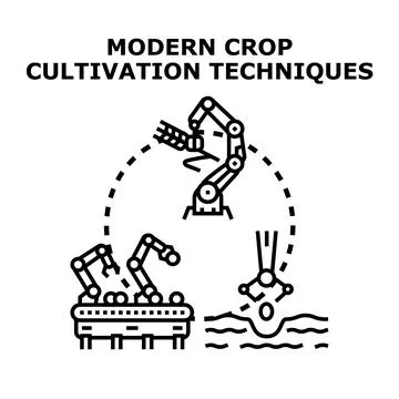 Modern crop cultivation techniques using robotic automation Stock Illustration