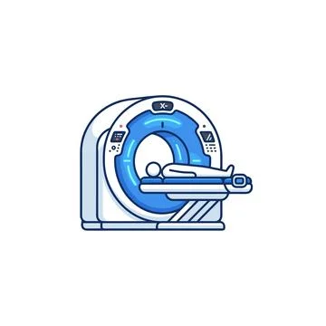 A modern CT scanner machine with a patient on the table, illustrating advance Stock Illustration